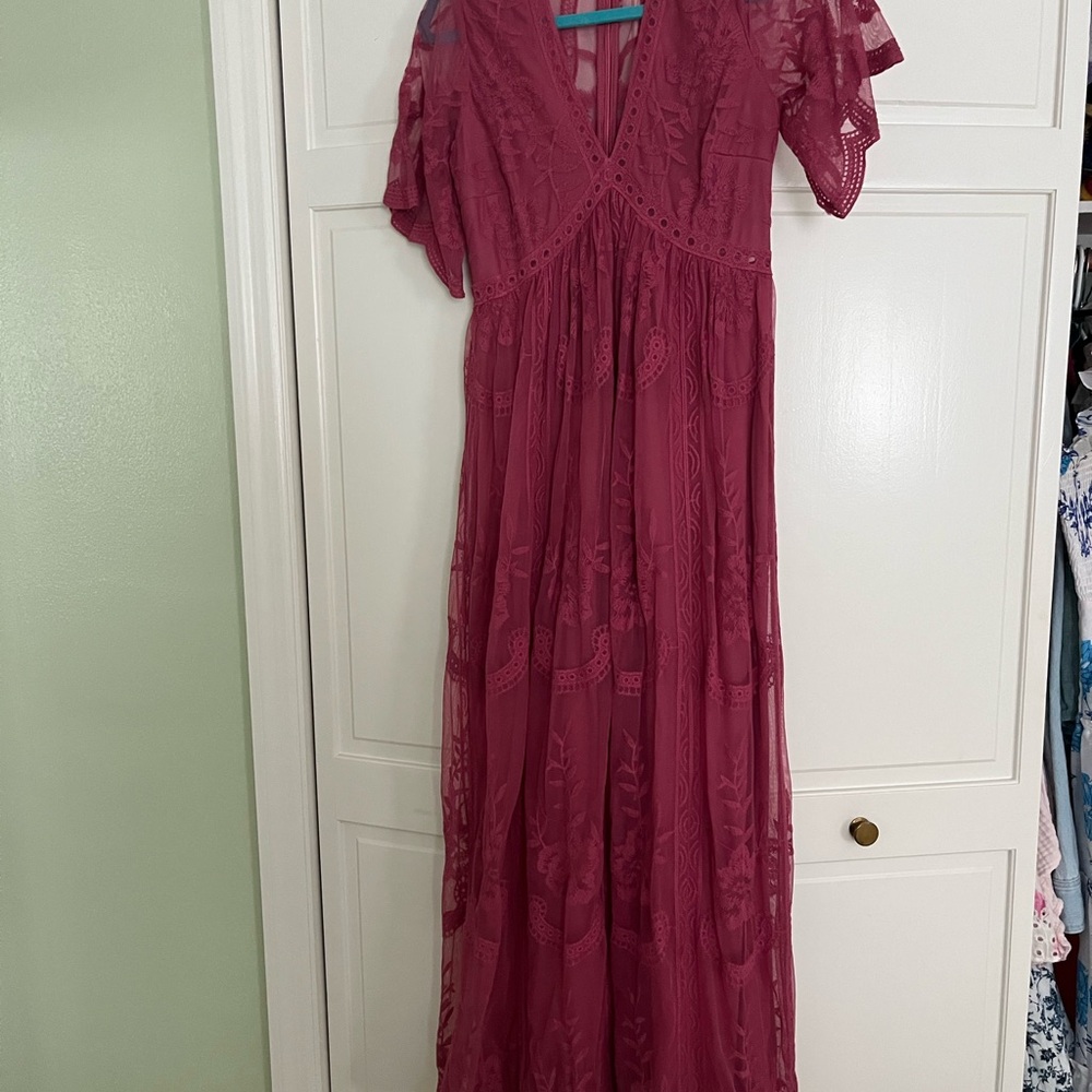 Pink Blush Lace Maxi Dress in Deep Pink